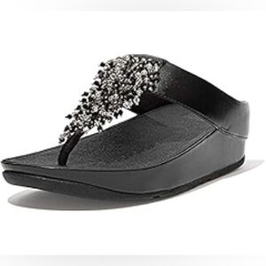 FitFlop Women’s Rumba Beaded Toe Post Black Sandals size 10